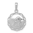 14k White Gold Angel Pendant with Scalloped Edge and Winged Cherub Design
