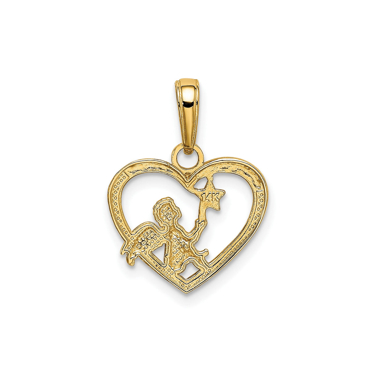 14k Multi-Tone Gold Angel Heart Pendant with Wings and Star, Christian Memorial Jewelry