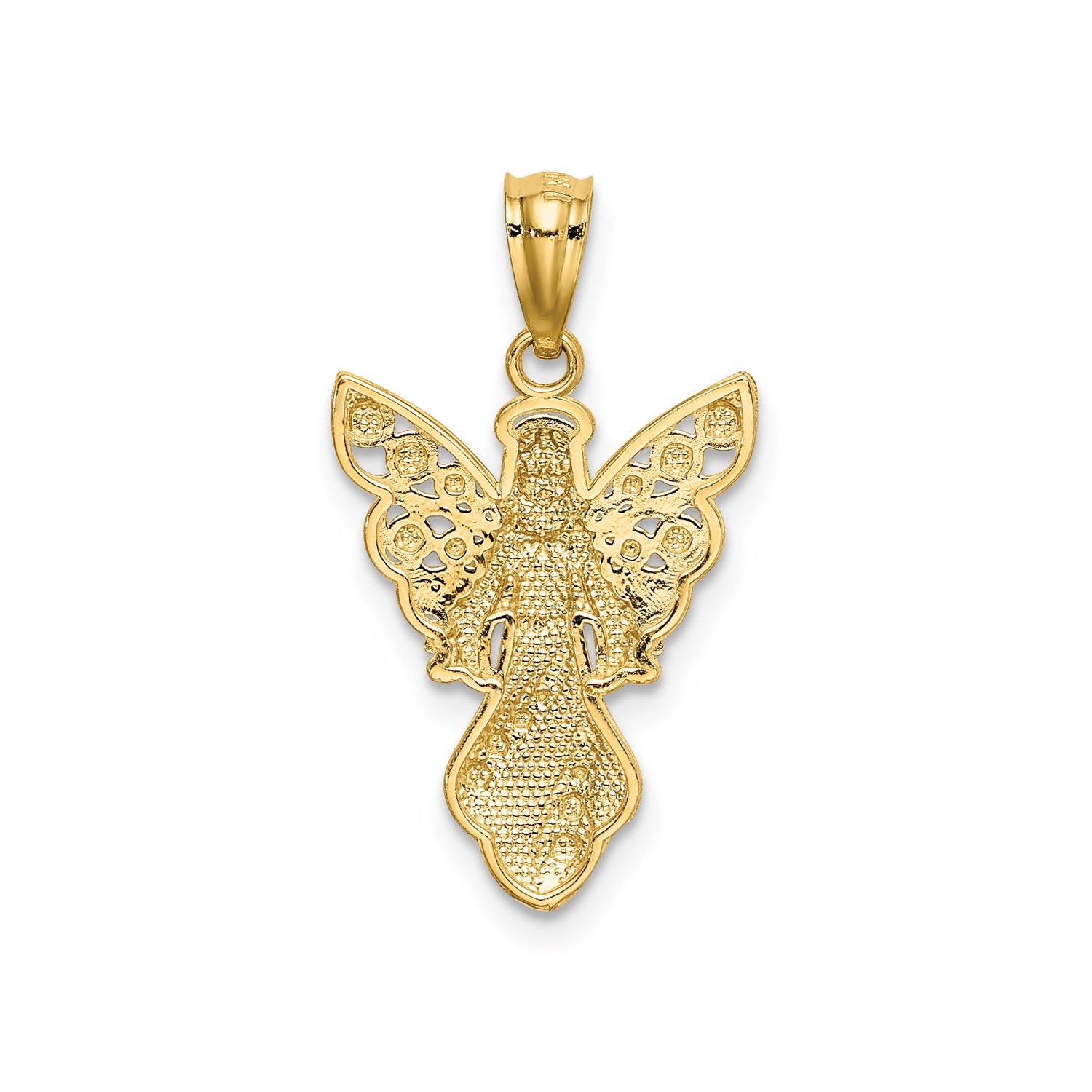 14k Multi-Tone Gold Angel Pendant with Rhodium Wings and Diamond-Cut Accents