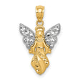 14k Multi-Tone Gold Angel Pendant with Rhodium Wings and Diamond-Cut Accents