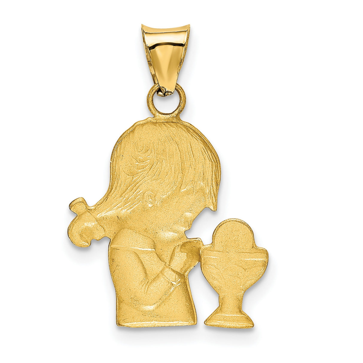 14k Multi-Tone Gold Pendant, Girl in Prayer with Chalice and Host, First Communion Medal
