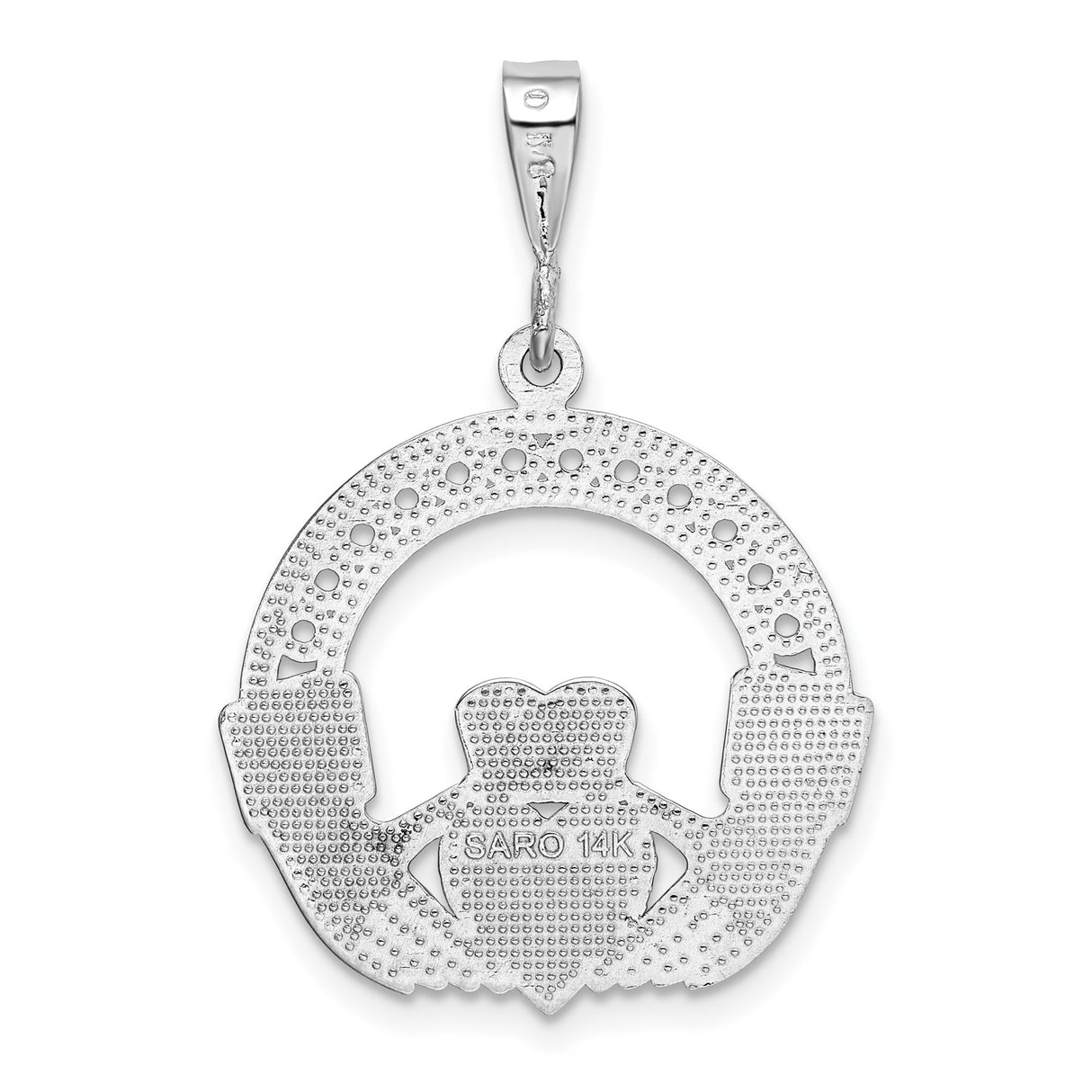 14k White Gold Claddagh Pendant with Heart, Crown and Hands, Celtic Irish Symbol for Women