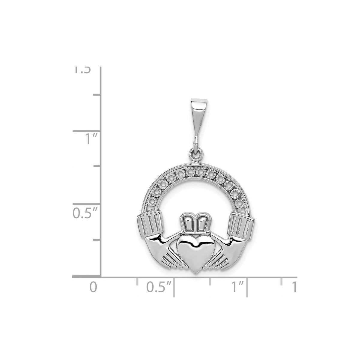 14k White Gold Claddagh Pendant with Heart, Crown and Hands, Celtic Irish Symbol for Women