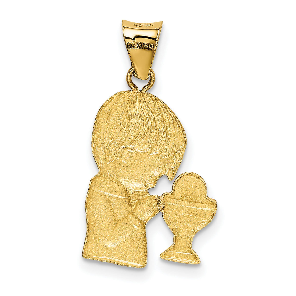 14k Two-Tone Gold Praying Boy Communion Pendant with Chalice Symbol for Boys