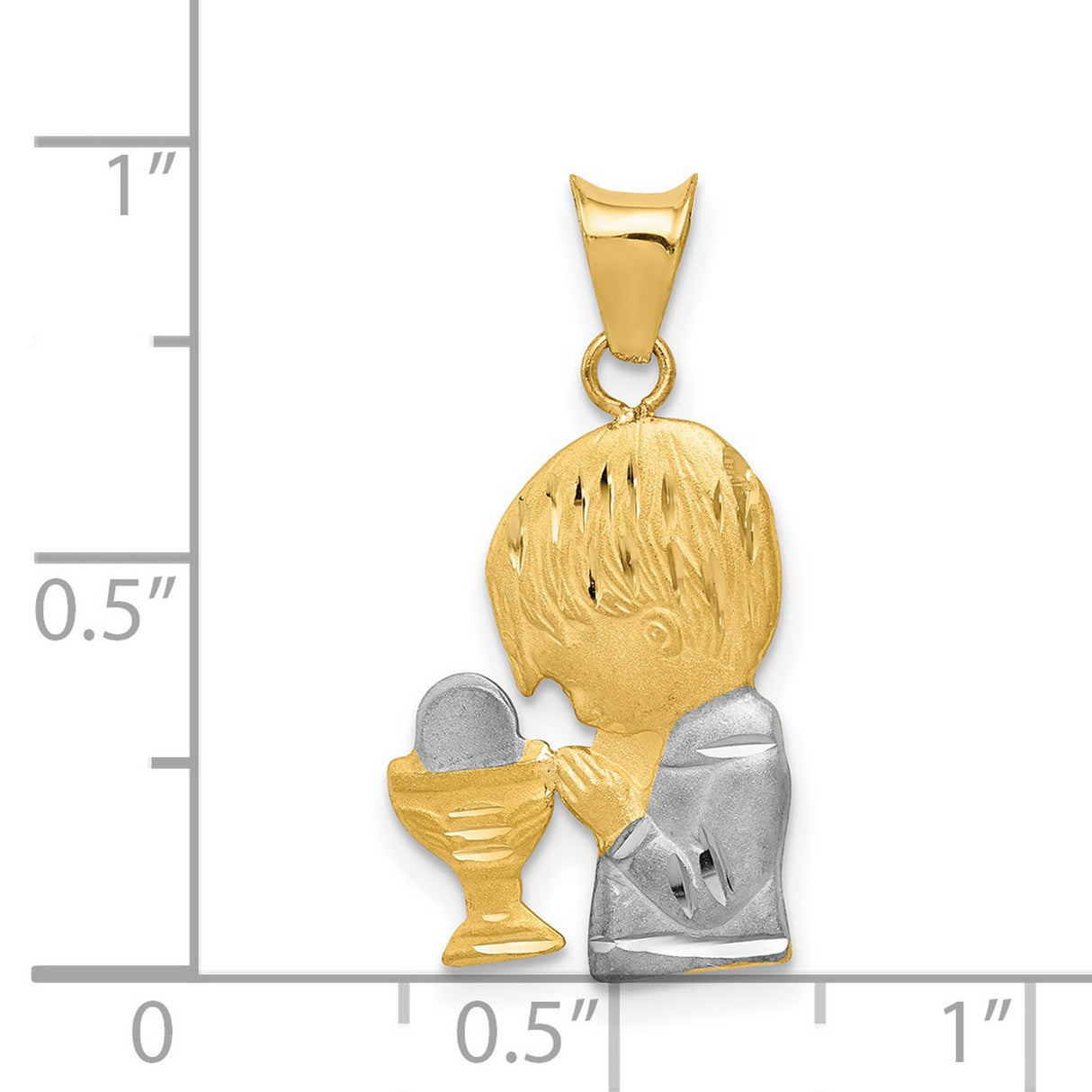 14k Two-Tone Gold Praying Boy Communion Pendant with Chalice Symbol for Boys