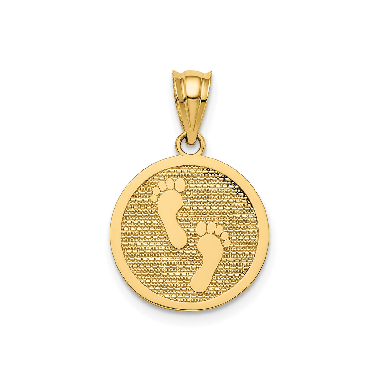 14k Yellow Gold Footprint Pendant, Baby Feet Motherhood Medallion for Women or Unisex Wear