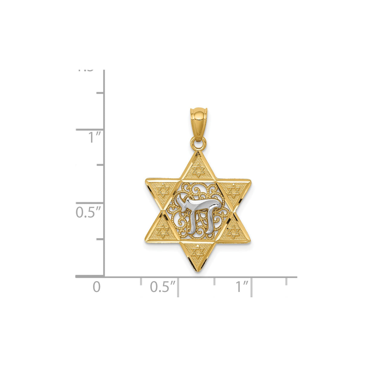14k Two-Tone Gold Star of David Chai Pendant with Filigree Detailing
