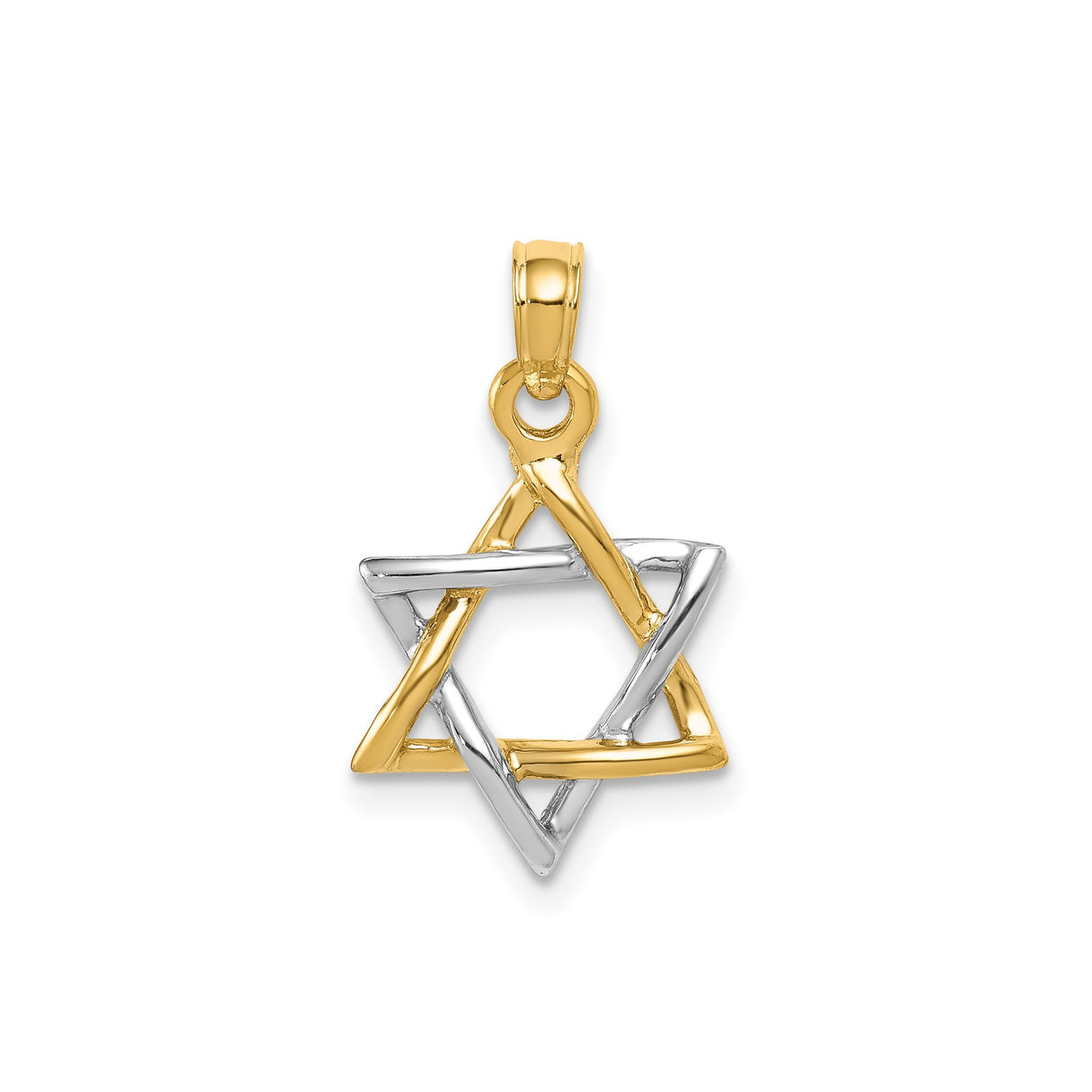 14k Two-Tone Gold Star of David Pendant with Intertwined Triangles, Unisex Jewish Charm