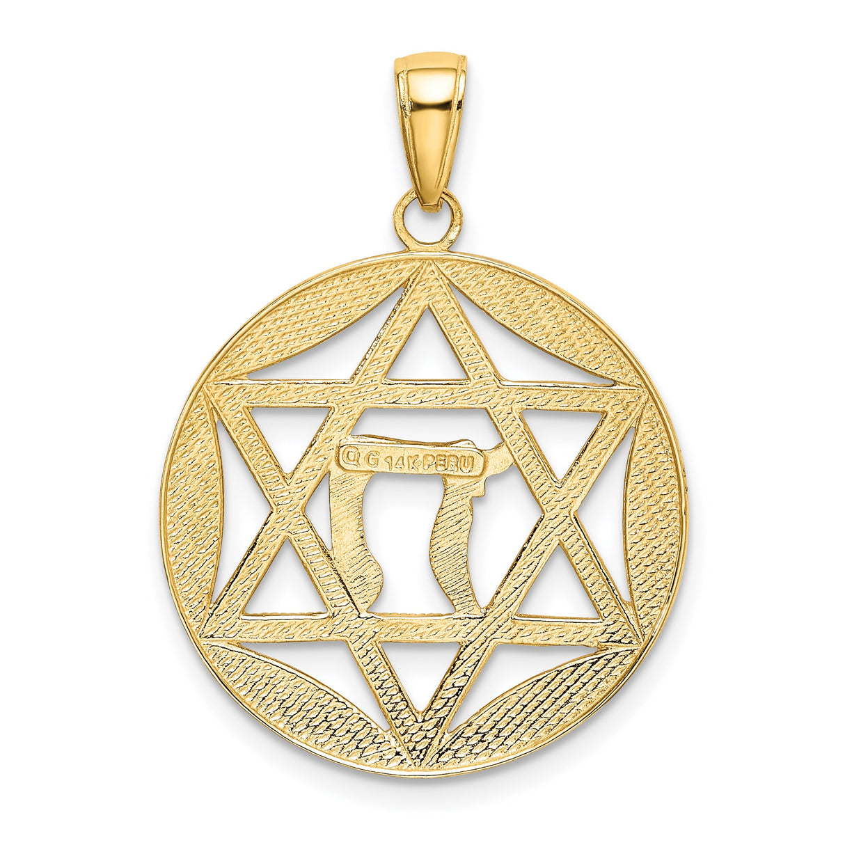14k Multi-Tone Gold Star of David Pendant with Rhodium Accents, Chai Life Symbol, Hebrew Charm
