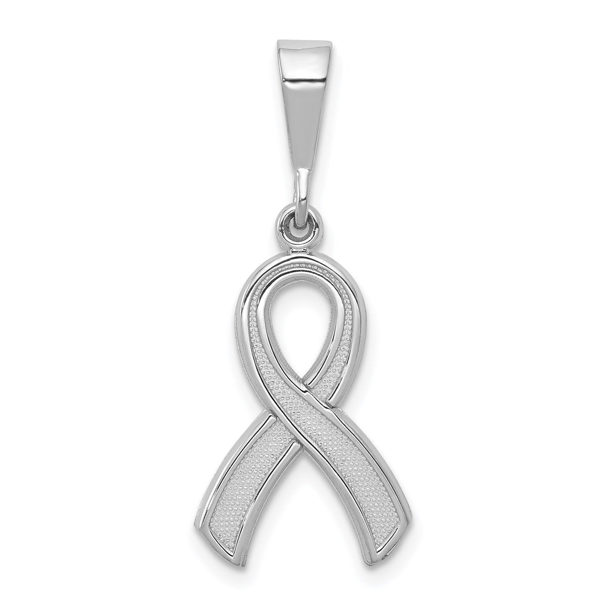 14k White Gold Awareness Ribbon Pendant, Textured and Polished Cancer Support Charm