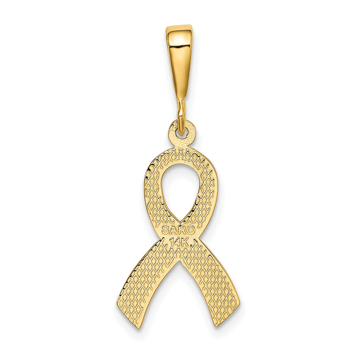 14k Yellow Gold Awareness Ribbon Pendant, Polished and Textured Memorial Jewelry for Women or Unisex
