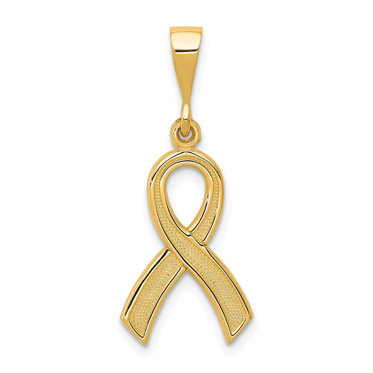 14k Yellow Gold Awareness Ribbon Pendant, Polished and Textured Memorial Jewelry for Women or Unisex