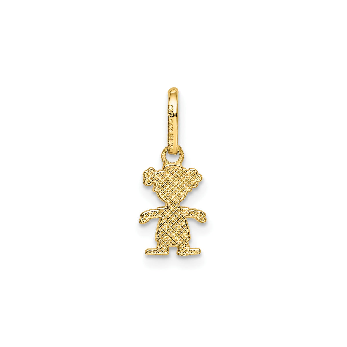 14k Yellow Gold Girl Charm Pendant with Heart Dress and Pigtails, Family Keepsake Jewelry
