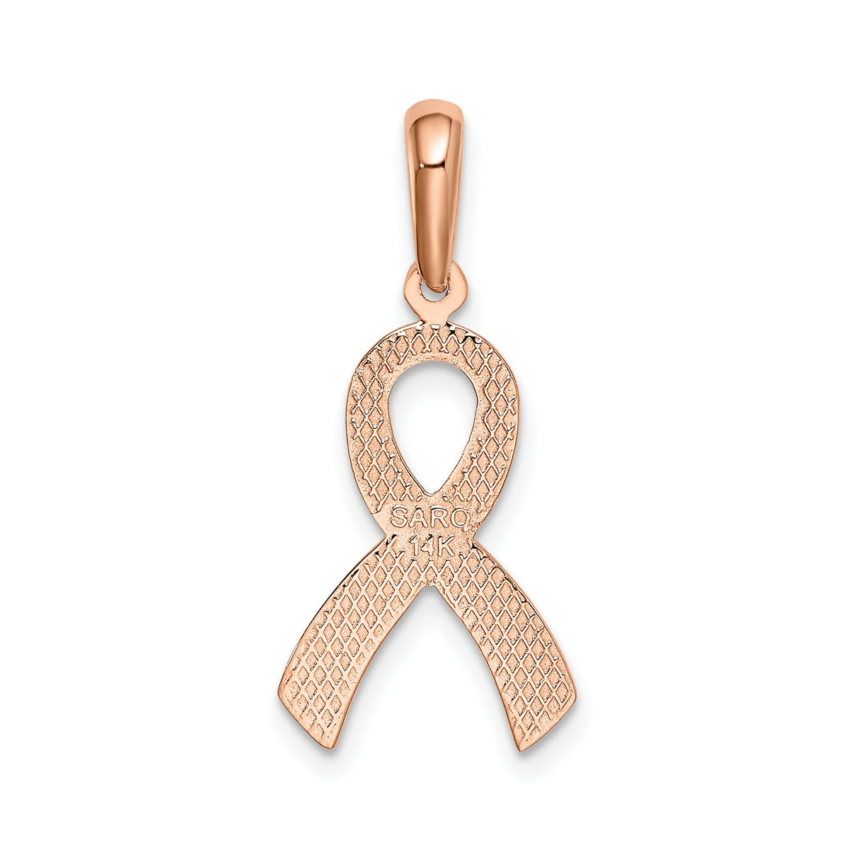 14k Rose Gold Awareness Ribbon Pendant with Textured and Polished Design