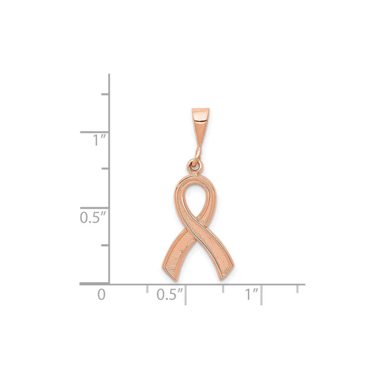 14k Rose Gold Awareness Ribbon Pendant with Textured and Polished Design