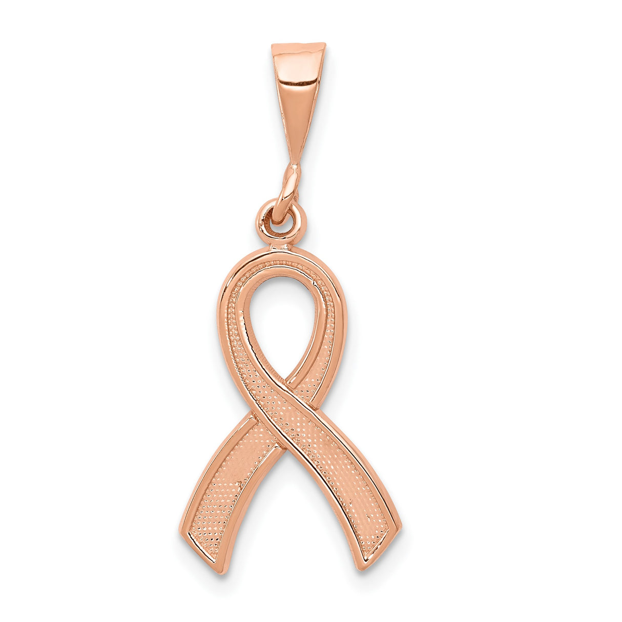 14k Rose Gold Awareness Ribbon Pendant with Textured and Polished Design