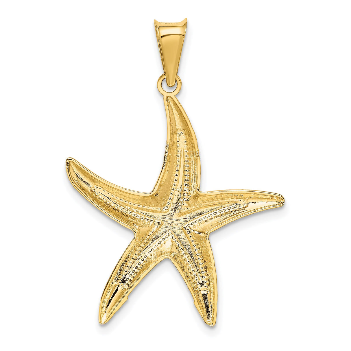 14k Yellow Gold Two-Tone Starfish Pendant, Textured Nautical Coastal Theme for Women