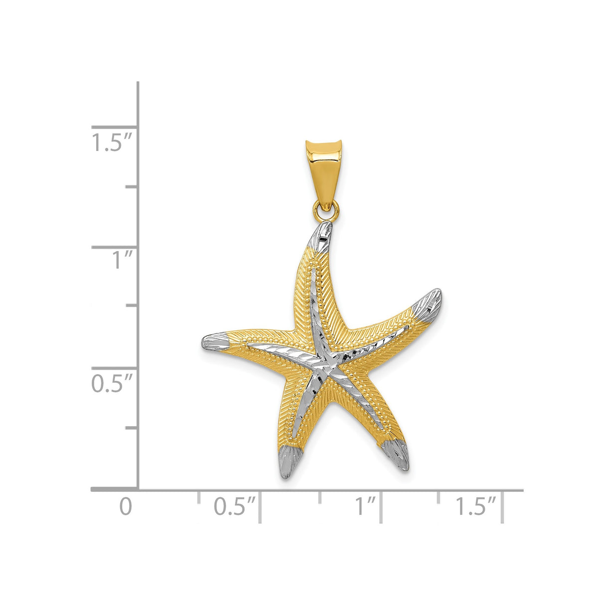 14k Yellow Gold Two-Tone Starfish Pendant, Textured Nautical Coastal Theme for Women