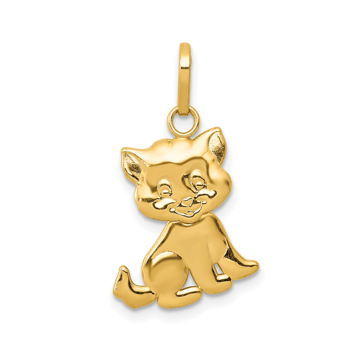 14k Yellow Gold Cat Pendant Charm with Cartoon Kitten Design, Whimsical Animal Jewelry for Women