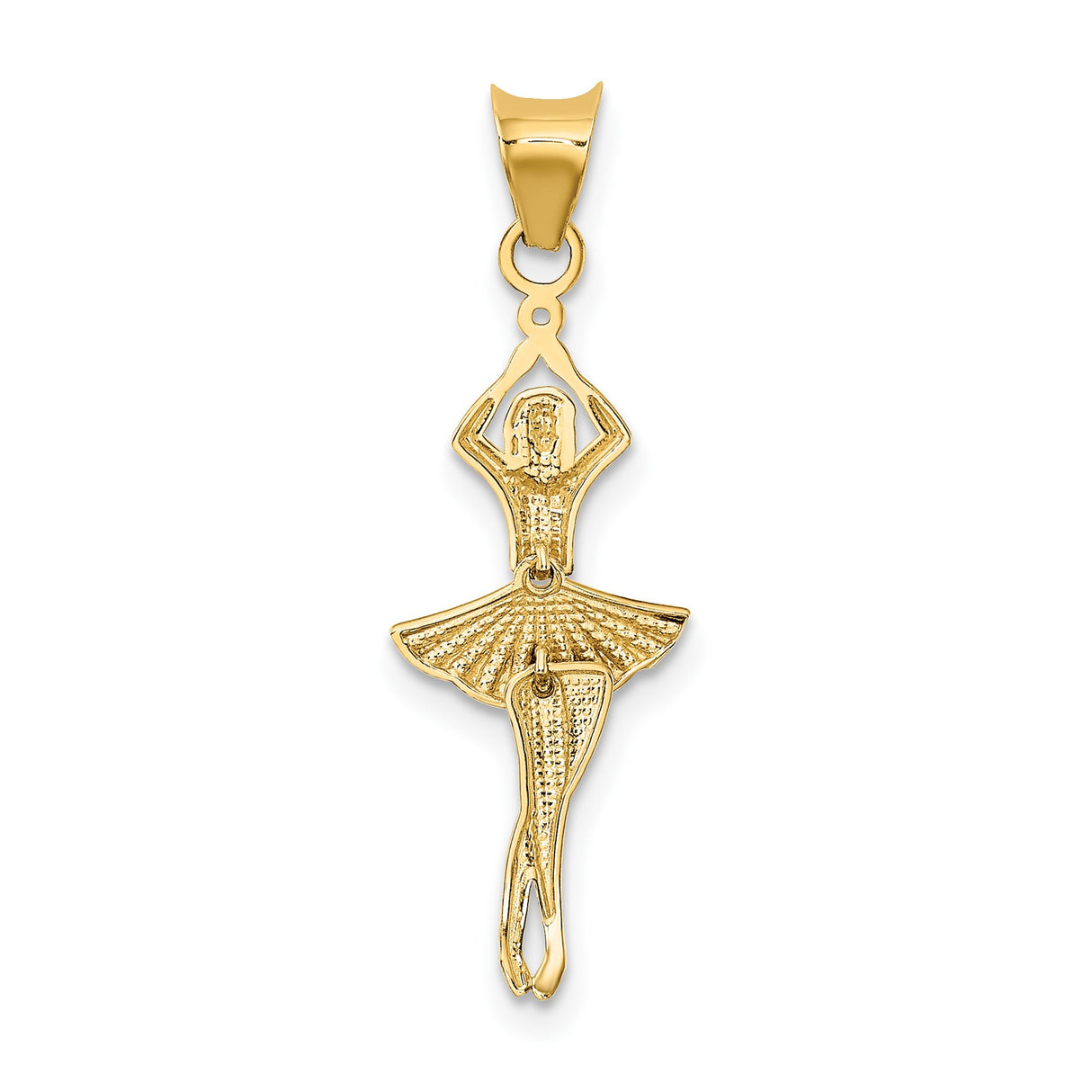 14k Multi-Tone Gold Ballet Pendant, Ballerina Charm with Detailed Tutu and Graceful Silhouette Design