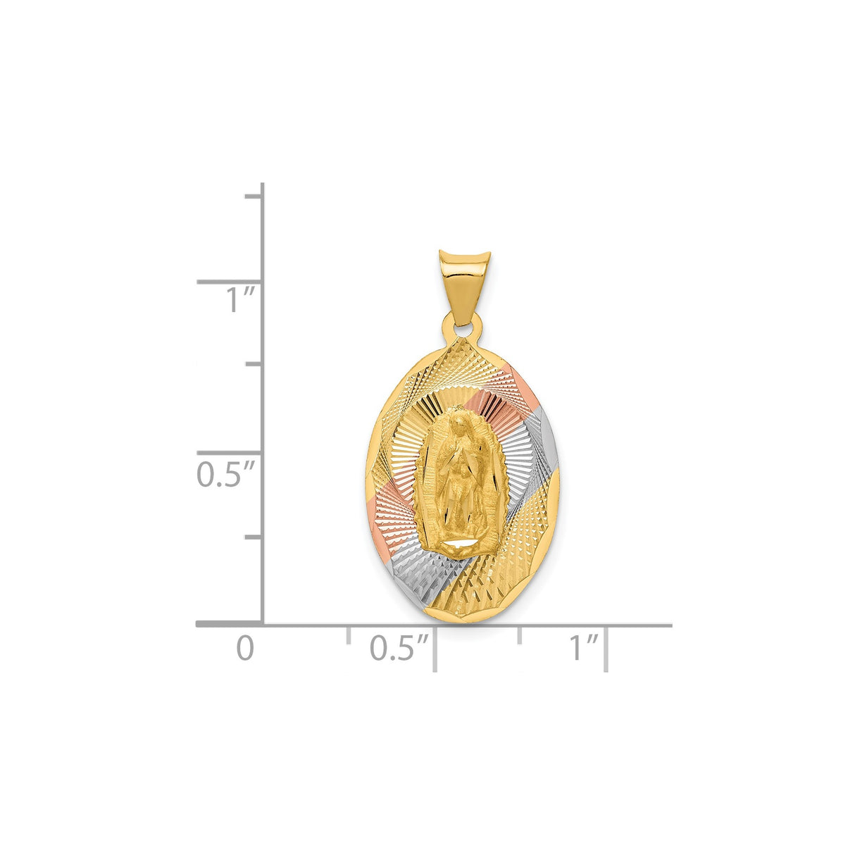 14k Tri-Color Gold Our Lady of Guadalupe Oval Pendant, Religious Medal Charm for Women