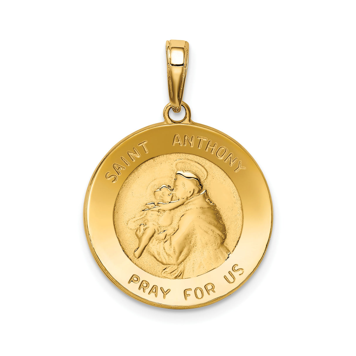 14k Yellow Gold Saint Anthony Pendant with Pray for Us Inscription, Catholic Religious Medal