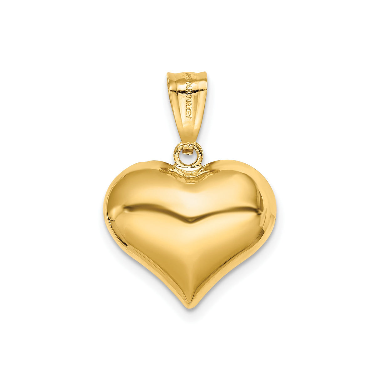 14k Yellow Gold Heart Pendant with Diamond-Cut Finish, Textured Puffed Charm for Women