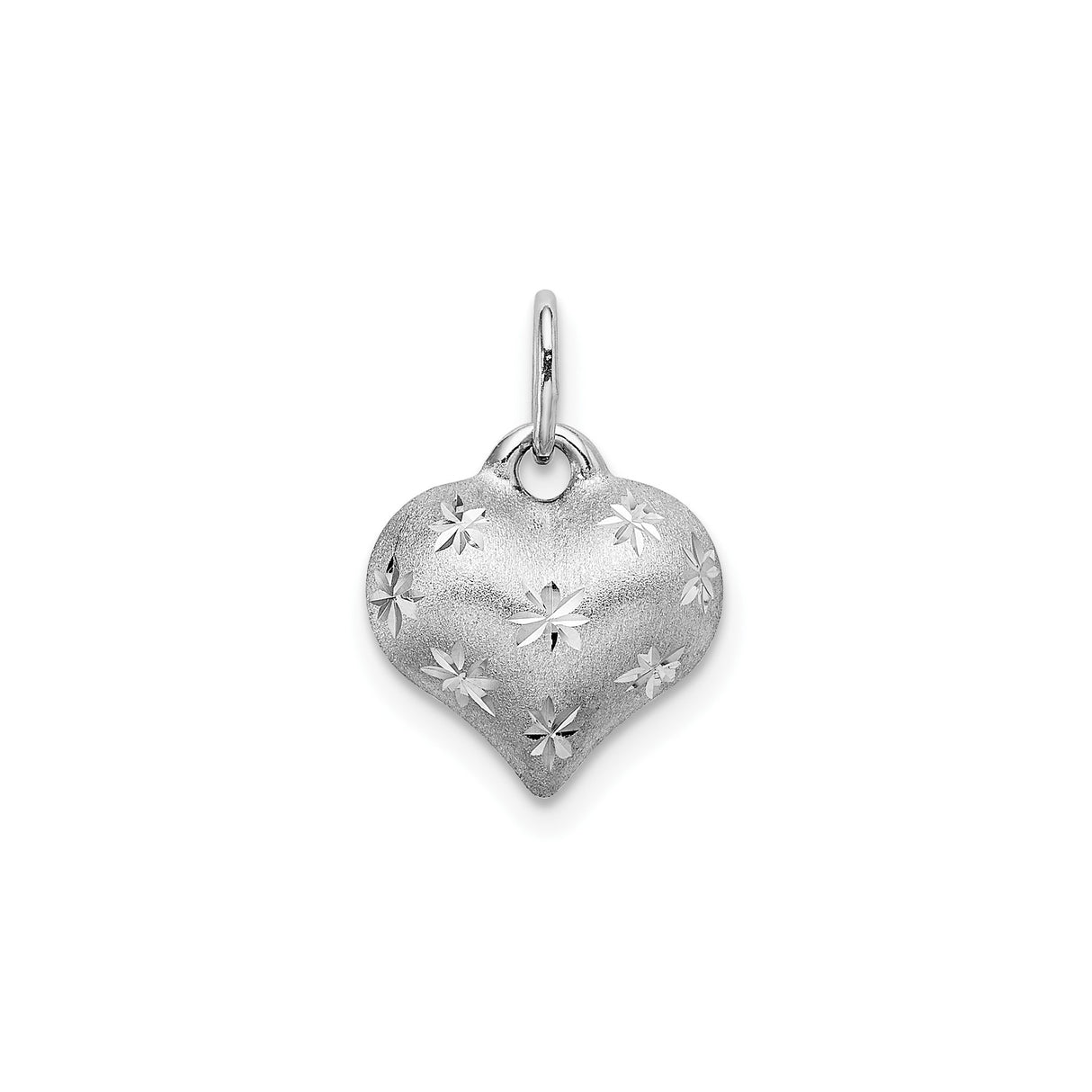 14k White Gold Heart Pendant with Starburst Detail, Modern Romantic Design for Women