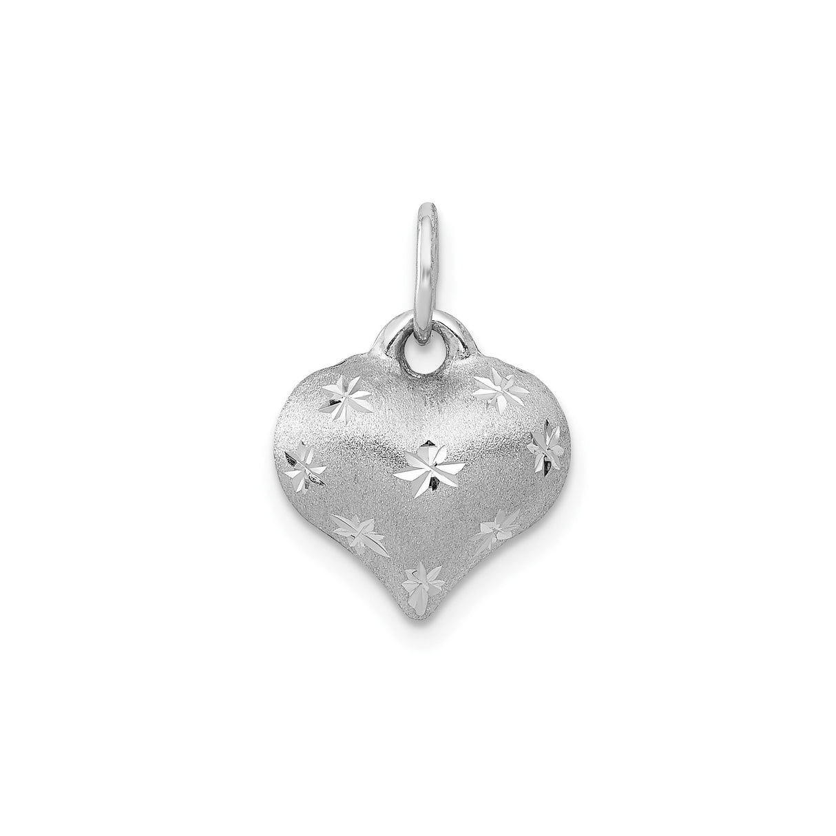 14k White Gold Heart Pendant with Starburst Detail, Modern Romantic Design for Women