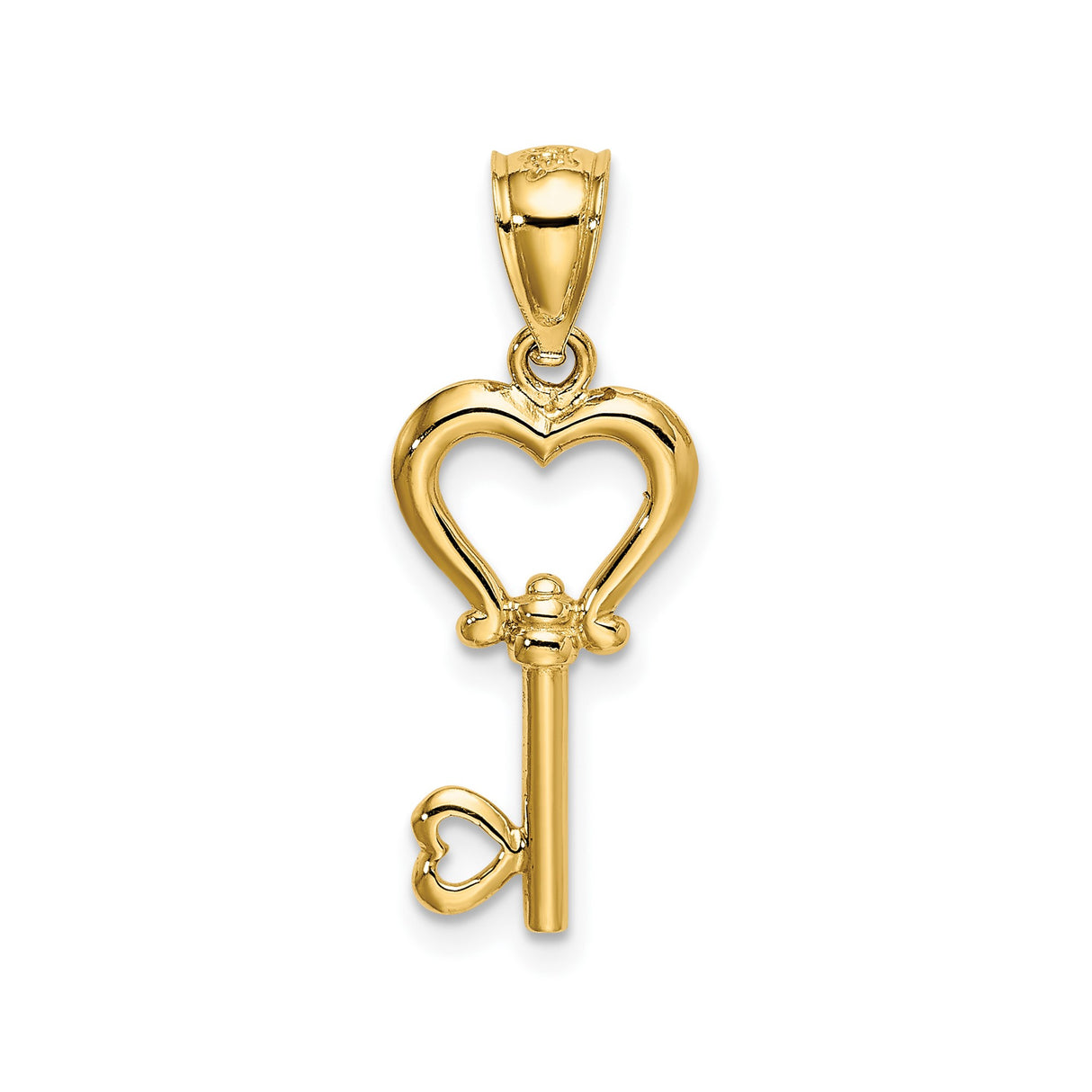 14k Yellow Gold Heart Key Pendant with Open Heart Design for Women
