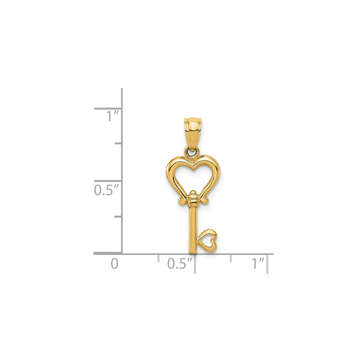 14k Yellow Gold Heart Key Pendant with Open Heart Design for Women