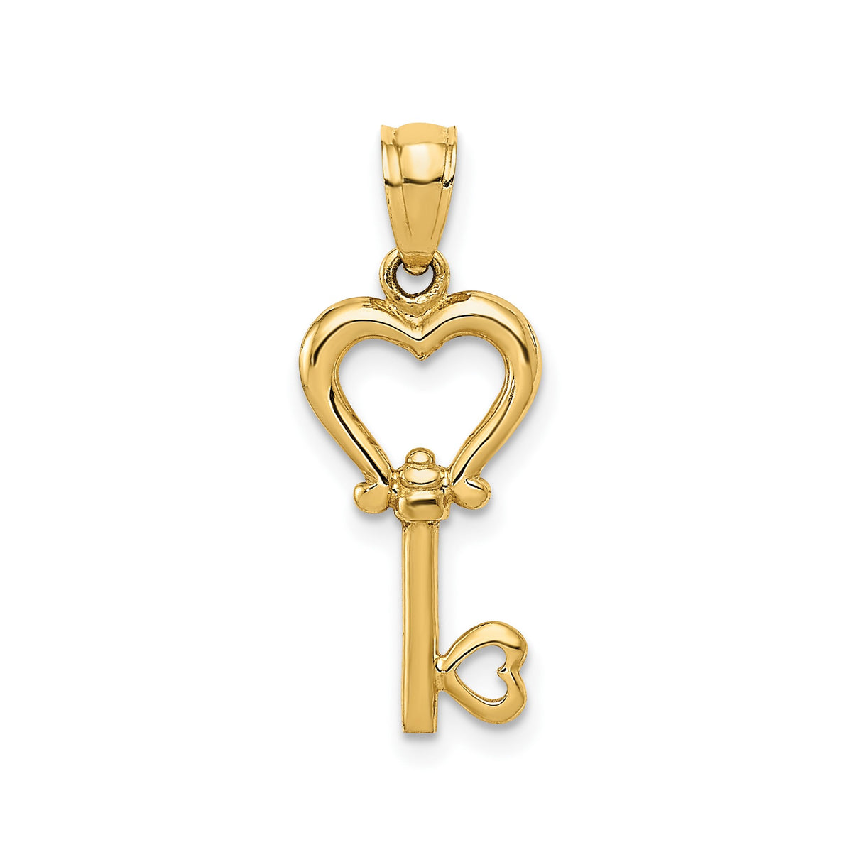 14k Yellow Gold Heart Key Pendant with Open Heart Design for Women