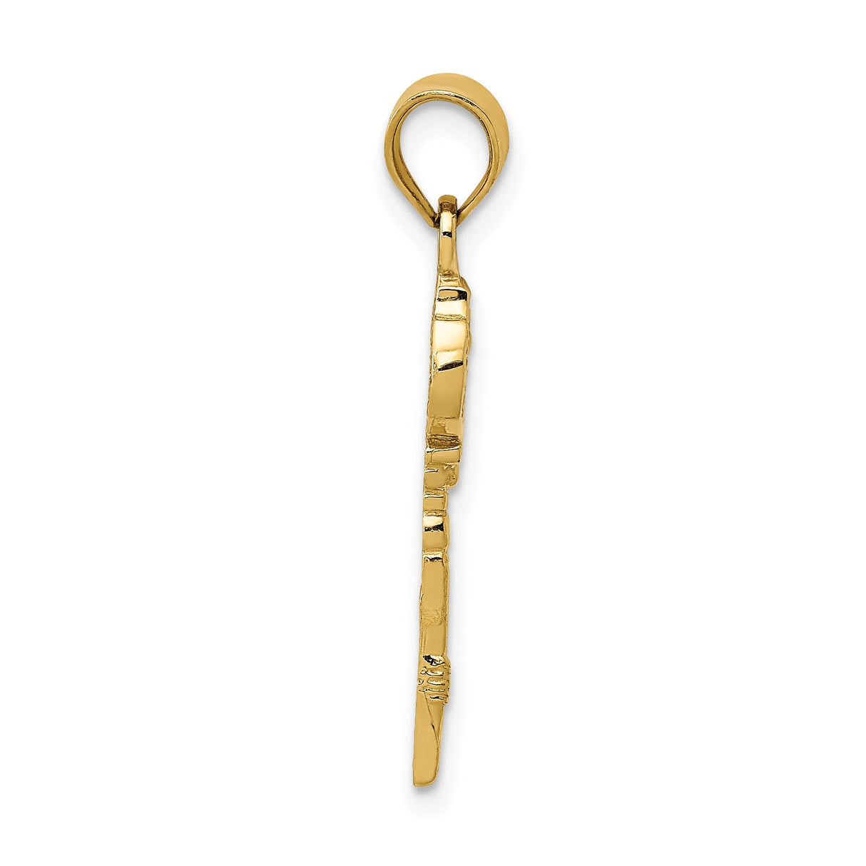 14k Yellow Gold Key Pendant with Ornate Scrollwork and Subtle Cross Accent, Christian Charm