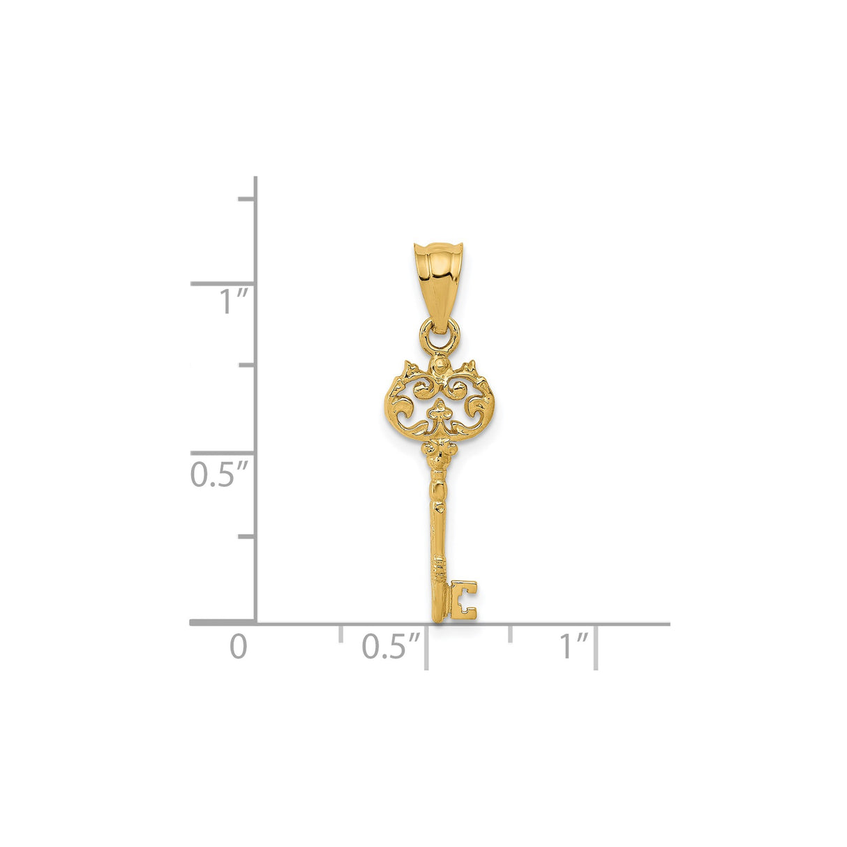 14k Yellow Gold Key Pendant with Ornate Scrollwork and Subtle Cross Accent, Christian Charm