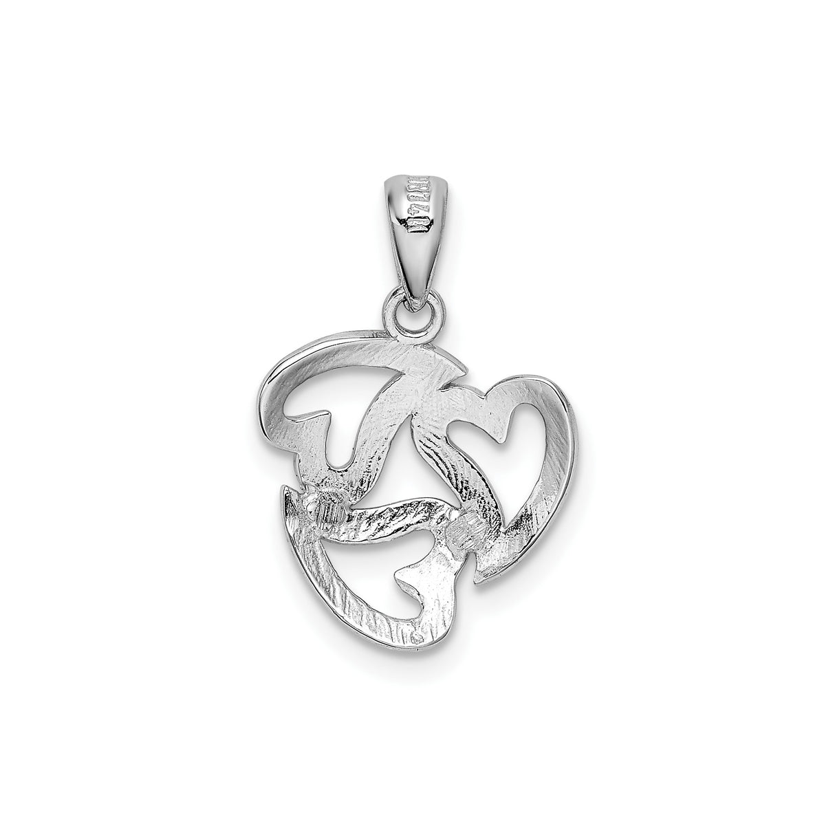 14k White Gold Heart Pendant with Three Intertwined Open Hearts in Swirl Design