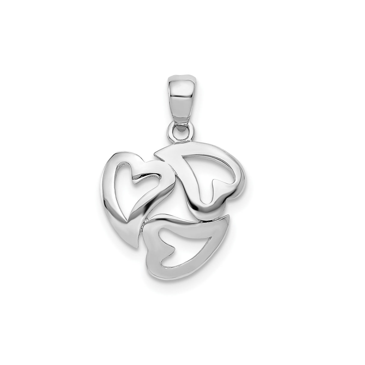 14k White Gold Heart Pendant with Three Intertwined Open Hearts in Swirl Design