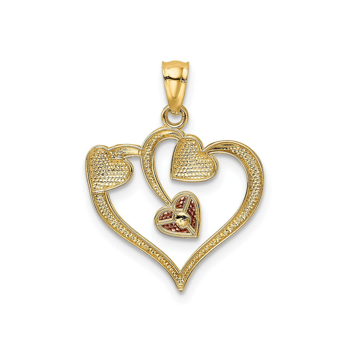 14k Two-Tone Gold Heart Pendant with Nested Rose, Yellow, and White Gold Hearts