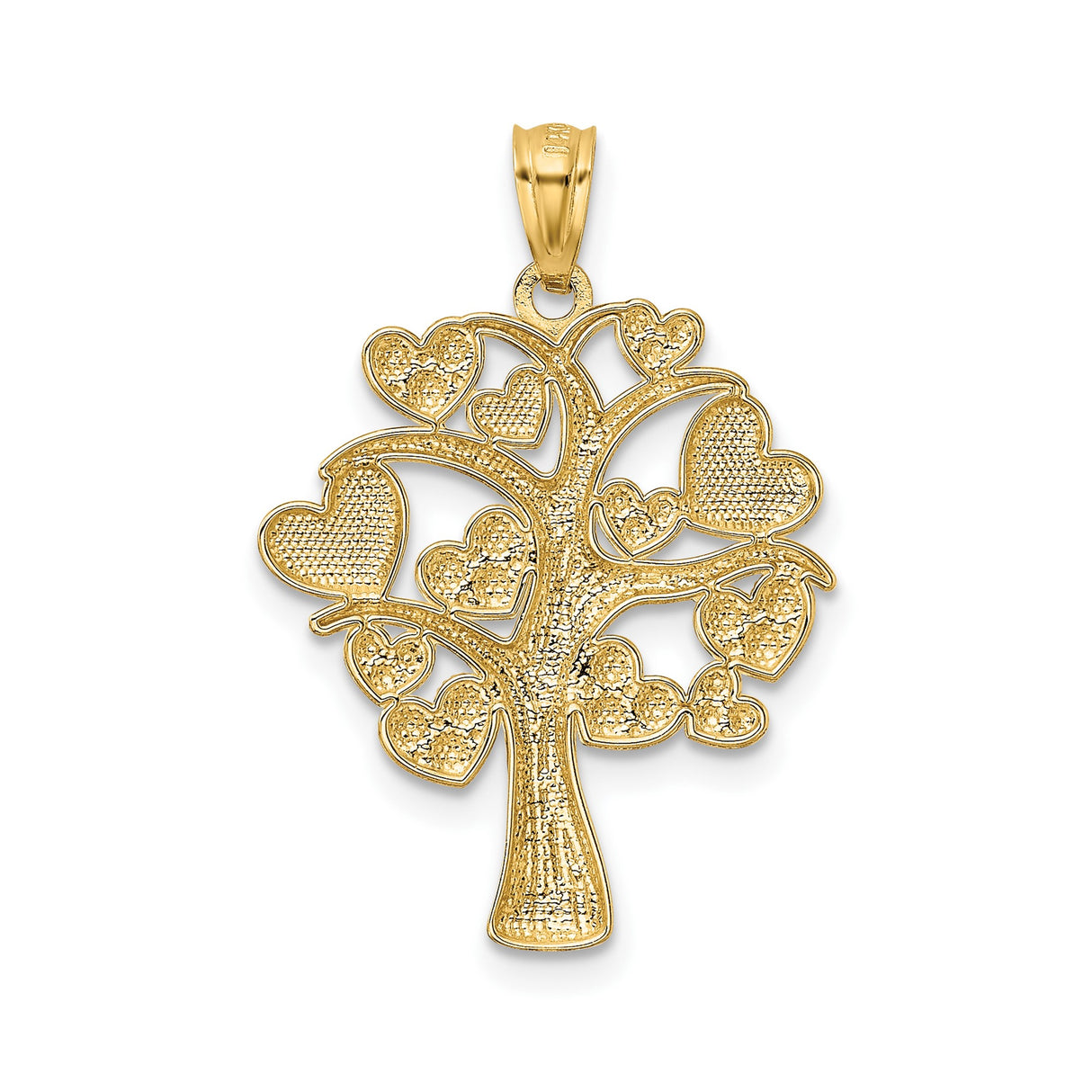 14k Yellow Gold and Rhodium Tree of Life Pendant with Heart Accents