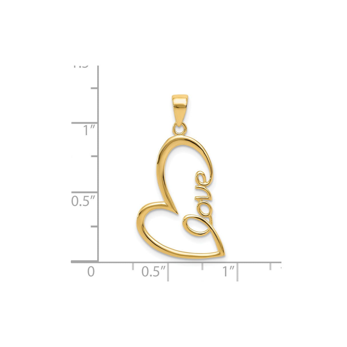 14k Yellow Gold Heart Pendant with Cursive Love Script, Romantic Open Heart Design for Women