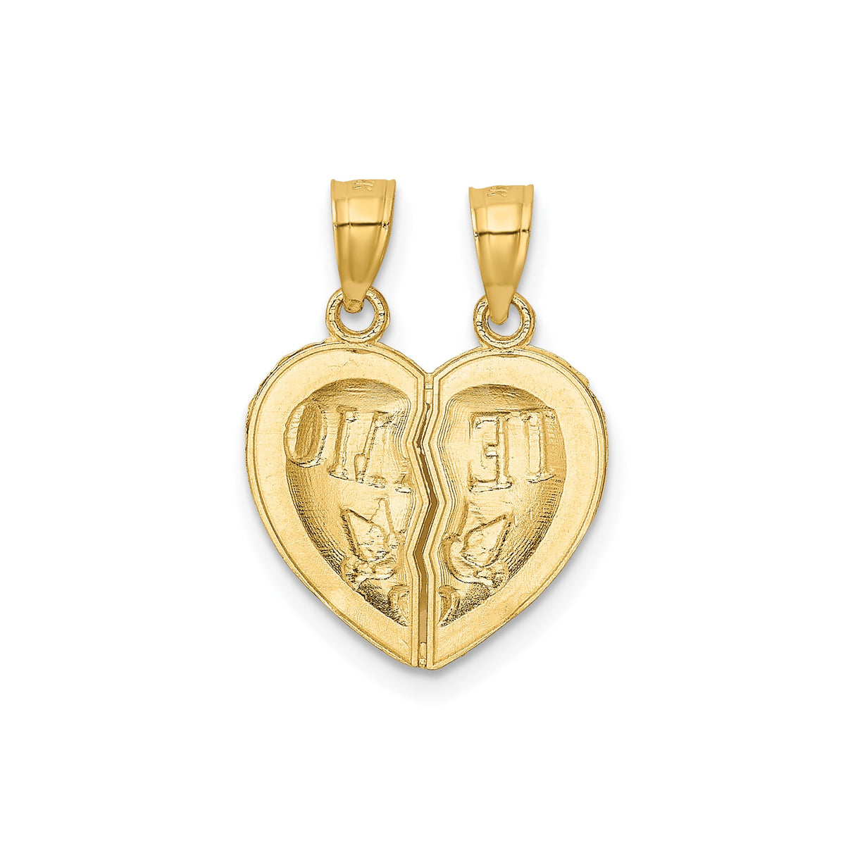 14k Yellow Gold Breakable Heart Pendant with Te Amo and Dove Motifs for Couples