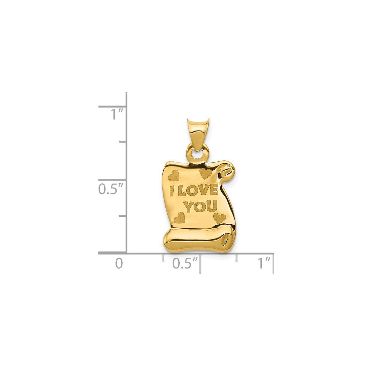 14k Yellow Gold Scroll Pendant with I Love You and Heart Design