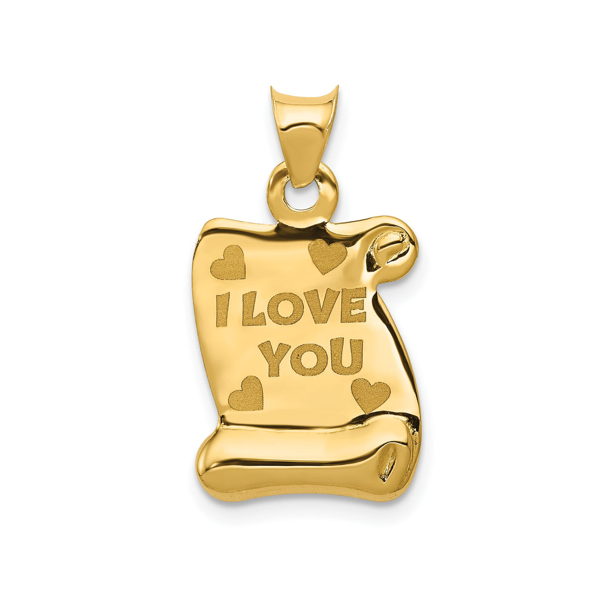 14k Yellow Gold Scroll Pendant with I Love You and Heart Design