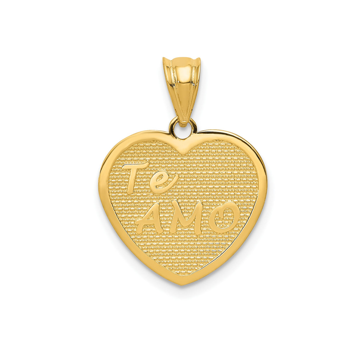 14k Yellow Gold Heart Pendant with Te Amo Text and Textured Background