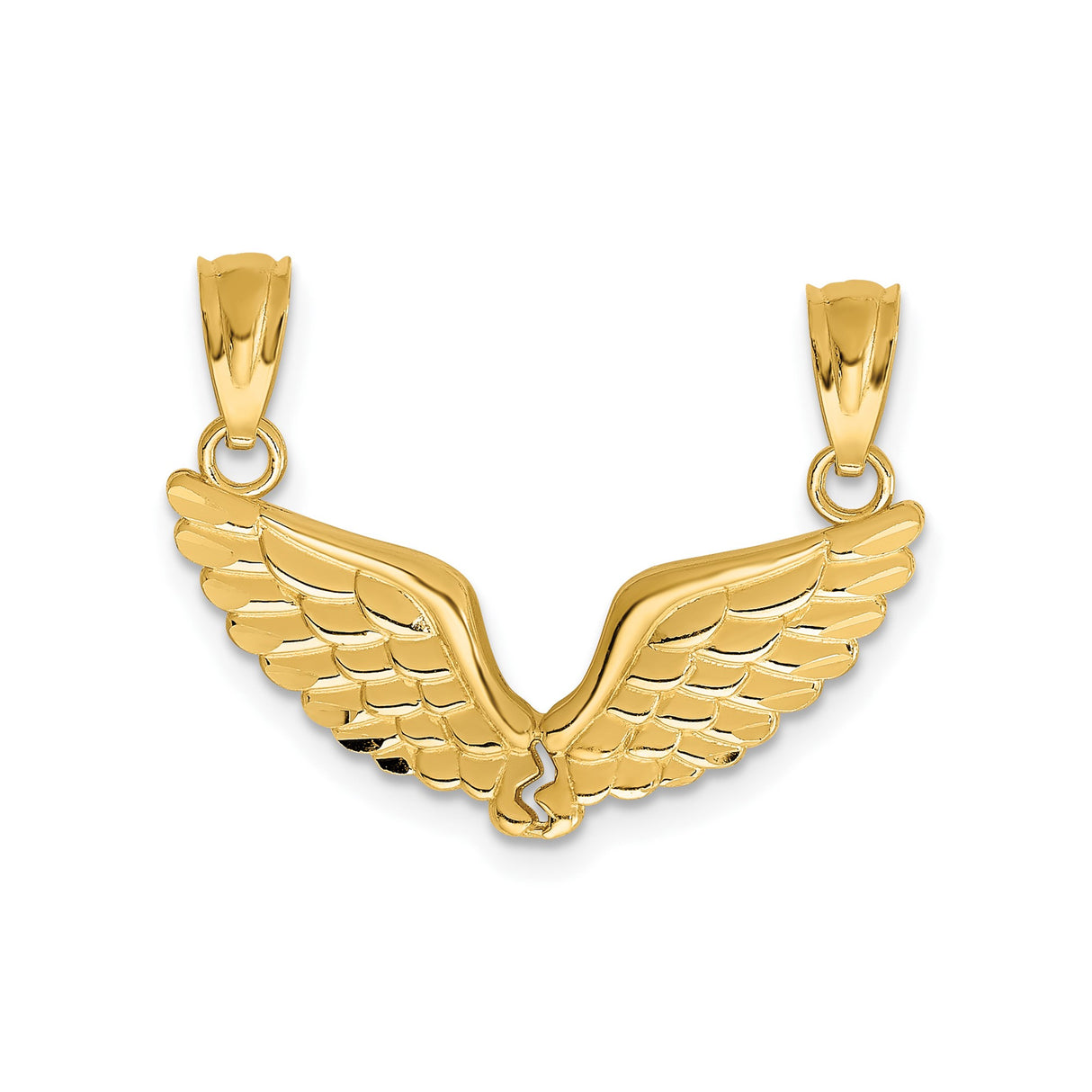 14k Yellow Gold Angel Wings Pendant, Detailed Feather Design, Spiritual Christian Jewelry