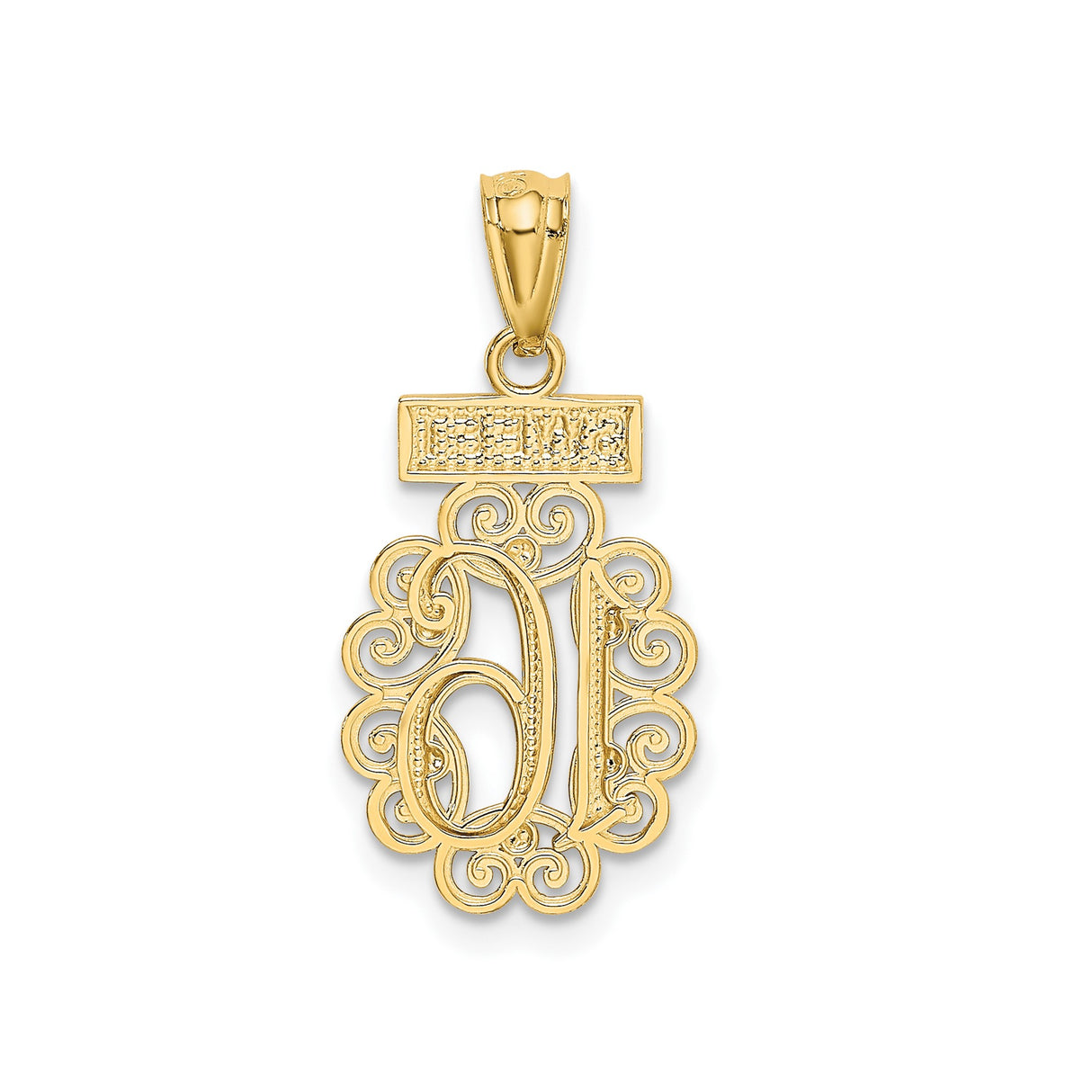 14k Yellow and Rhodium Gold Sweet 16 Pendant with Ornate Filigree Design