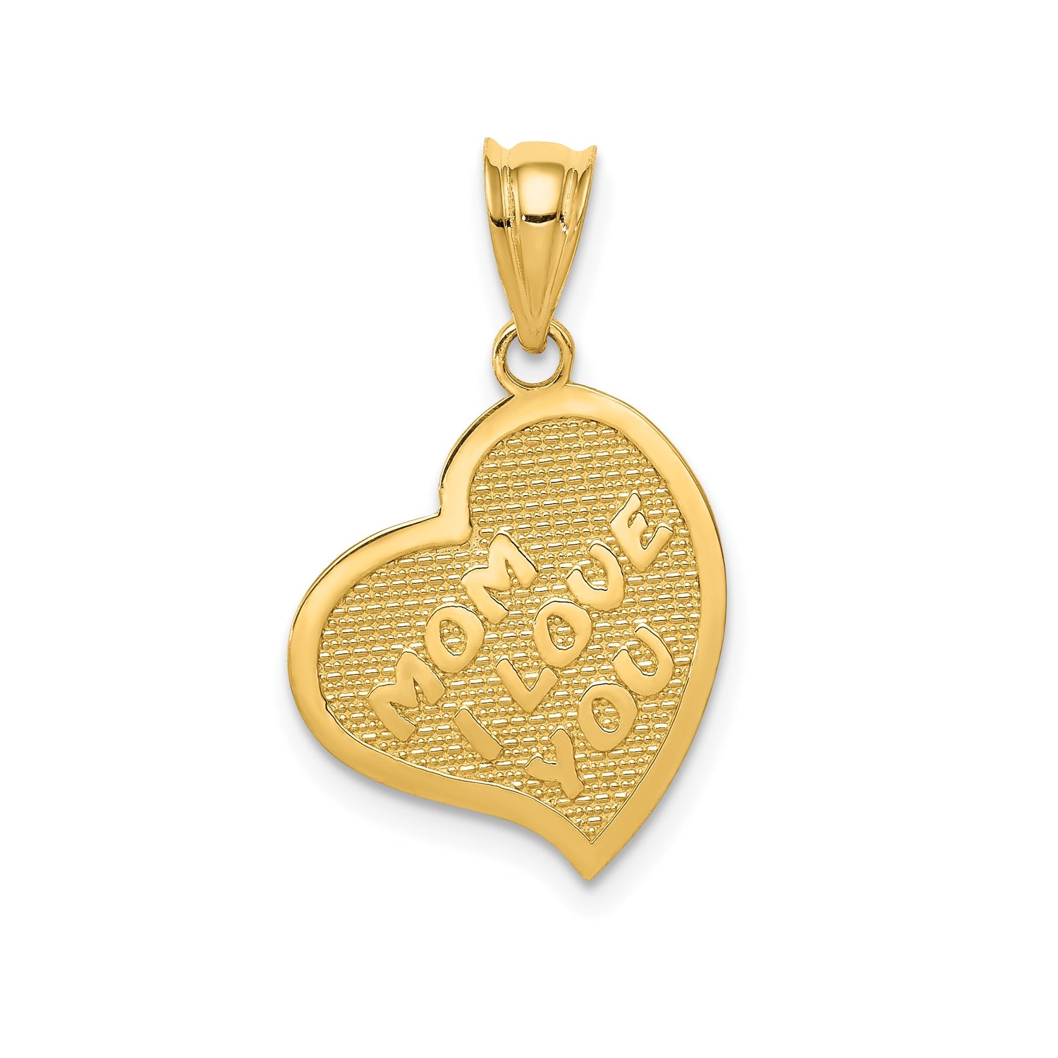 14k Yellow Gold Heart Pendant with Mom I Love You Message, Sentimental Jewelry for Women