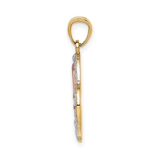 14k Two-Tone Gold Heart Pendant with MOM and Rose Gold Inner Heart