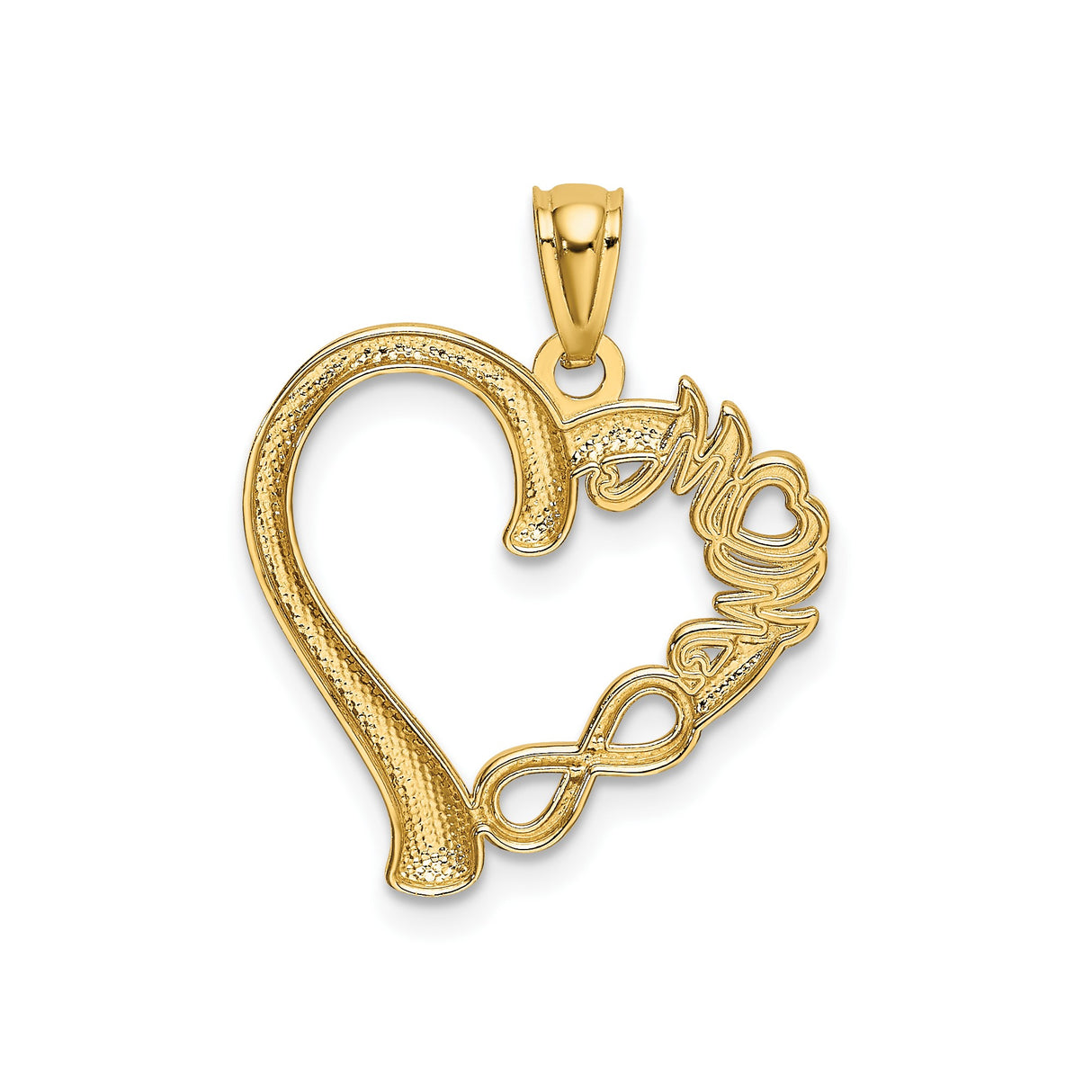 14k Yellow Gold Heart Pendant with Infinity Symbol and Mom Word