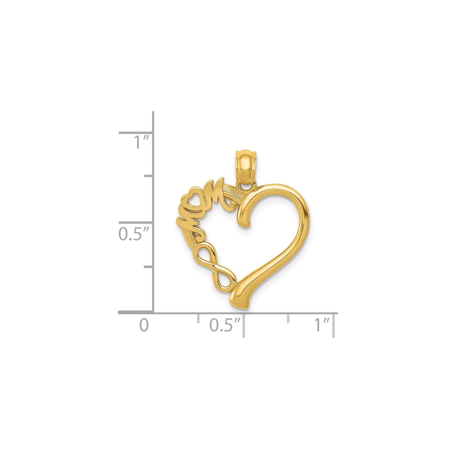 14k Yellow Gold Heart Pendant with Infinity Symbol and Mom Word