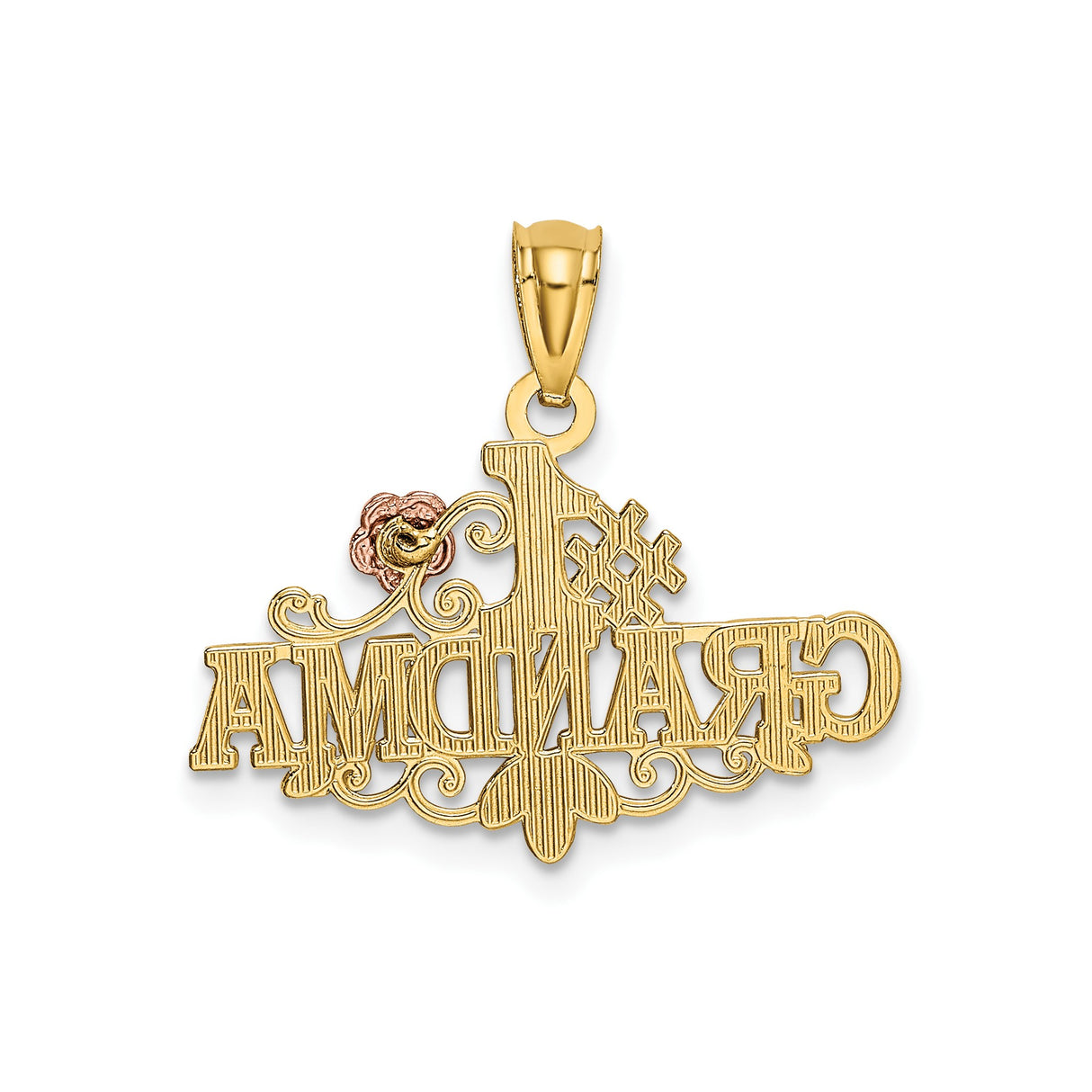 14k Two-Tone Gold Pendant, Number One Grandma Design with Rose Accent and Scrollwork